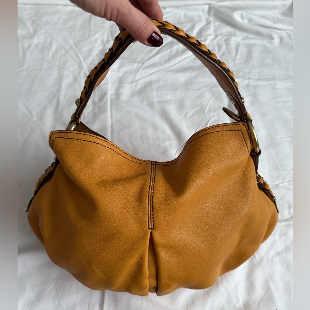 Mustard Leather Hobo Bag with Braided Handle